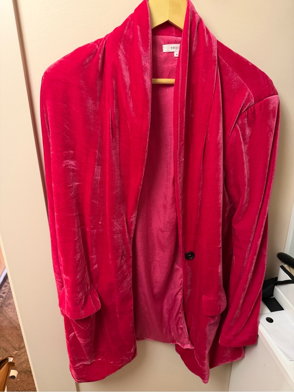 VICI Pink Velvet Open Front Blazer Jacket